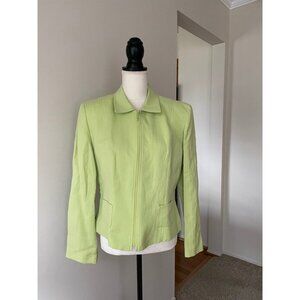 Vintage Barami Green Linen Full Zio Blazer Size 12 Career Office Business